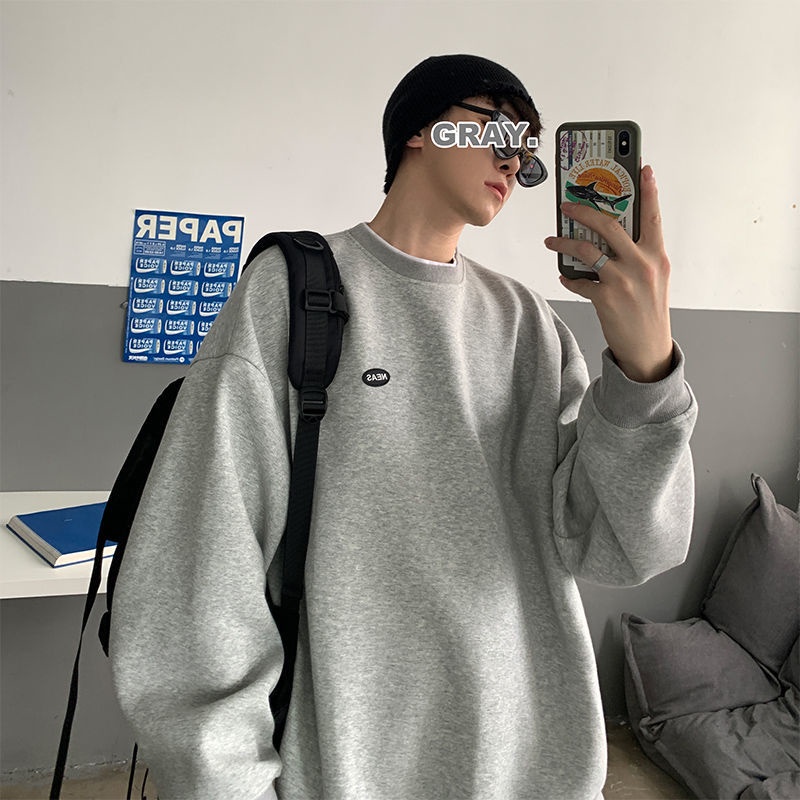 Áo Sweater Cổ Tròn Dáng Rộng Màu Sắc Đơn Giản Thời Trang Theo Phong Cách Hàn Quốc Cho Nam
