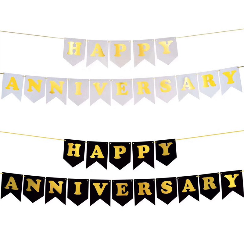 Banner kiểu chữ Happy Anniversary màu vàng nền trắng trang trí tiệc