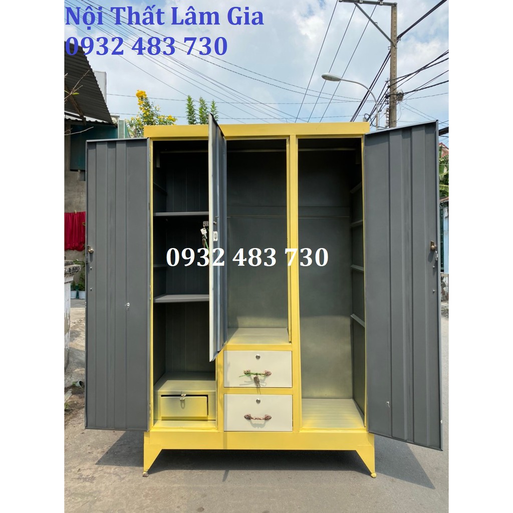 Tủ sắt quần áo 3 cánh 1m8x1m2x45