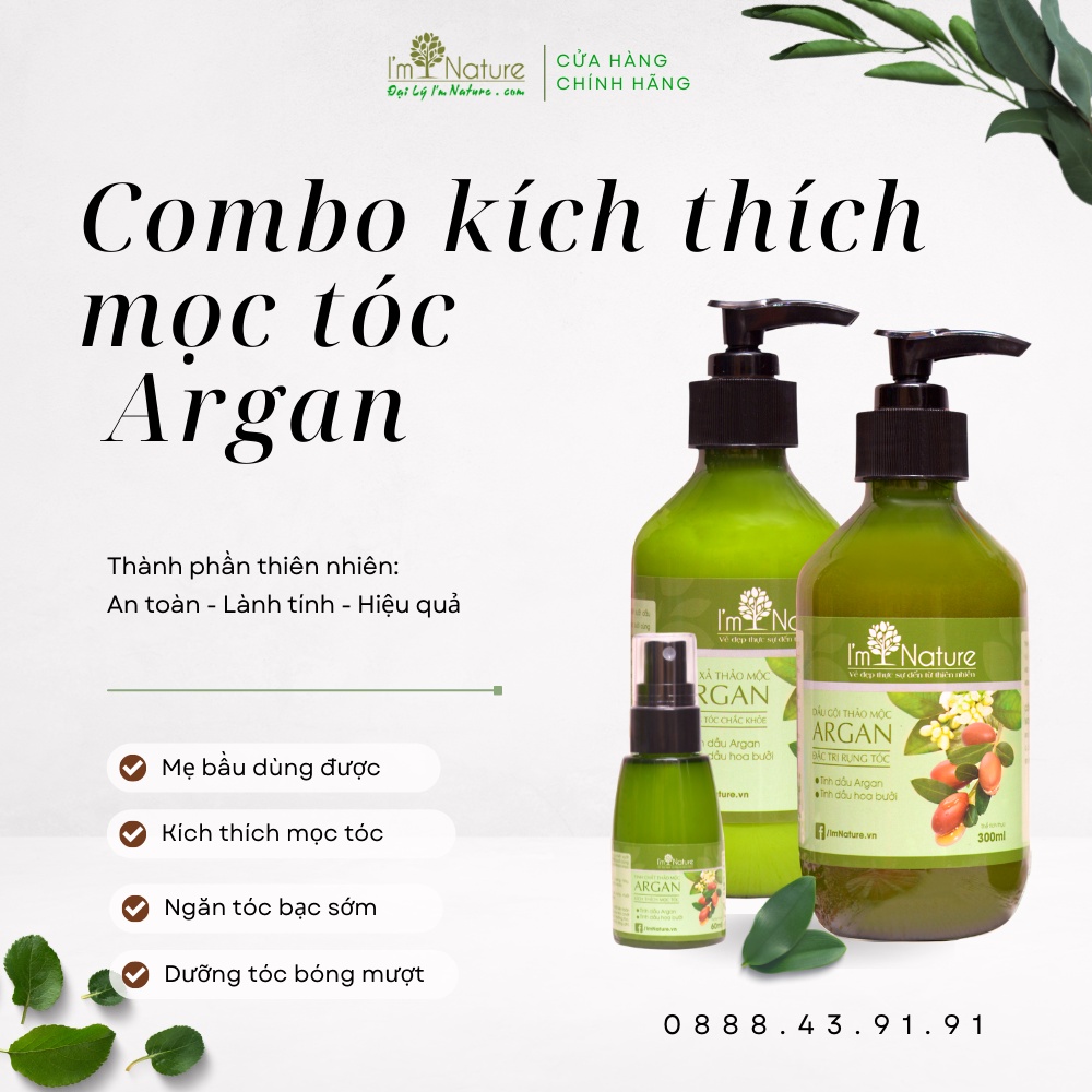 Bộ Gội Xả Thảo Mộc Và Tinh Chất Argan Ngăn Ngừa Rụng Tóc - I’m Nature