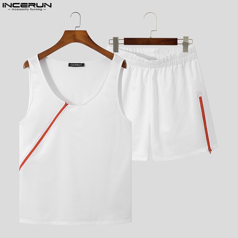 Set áo thun ba lỗ + quần short INCERUN có khóa kéo thời trang nam