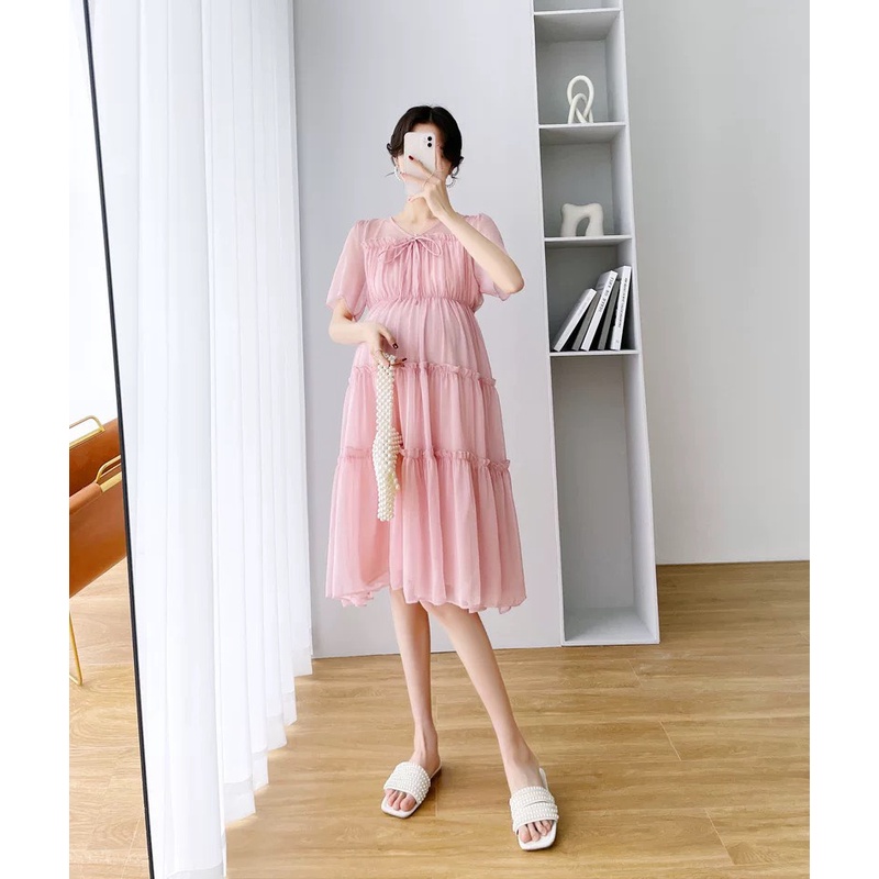 Đầm bầu dáng xòe bồng bềnh,váy bầu chất liệu voan lót lụa cao cấp thoáng mát, nhẹ tênh Tkutrang