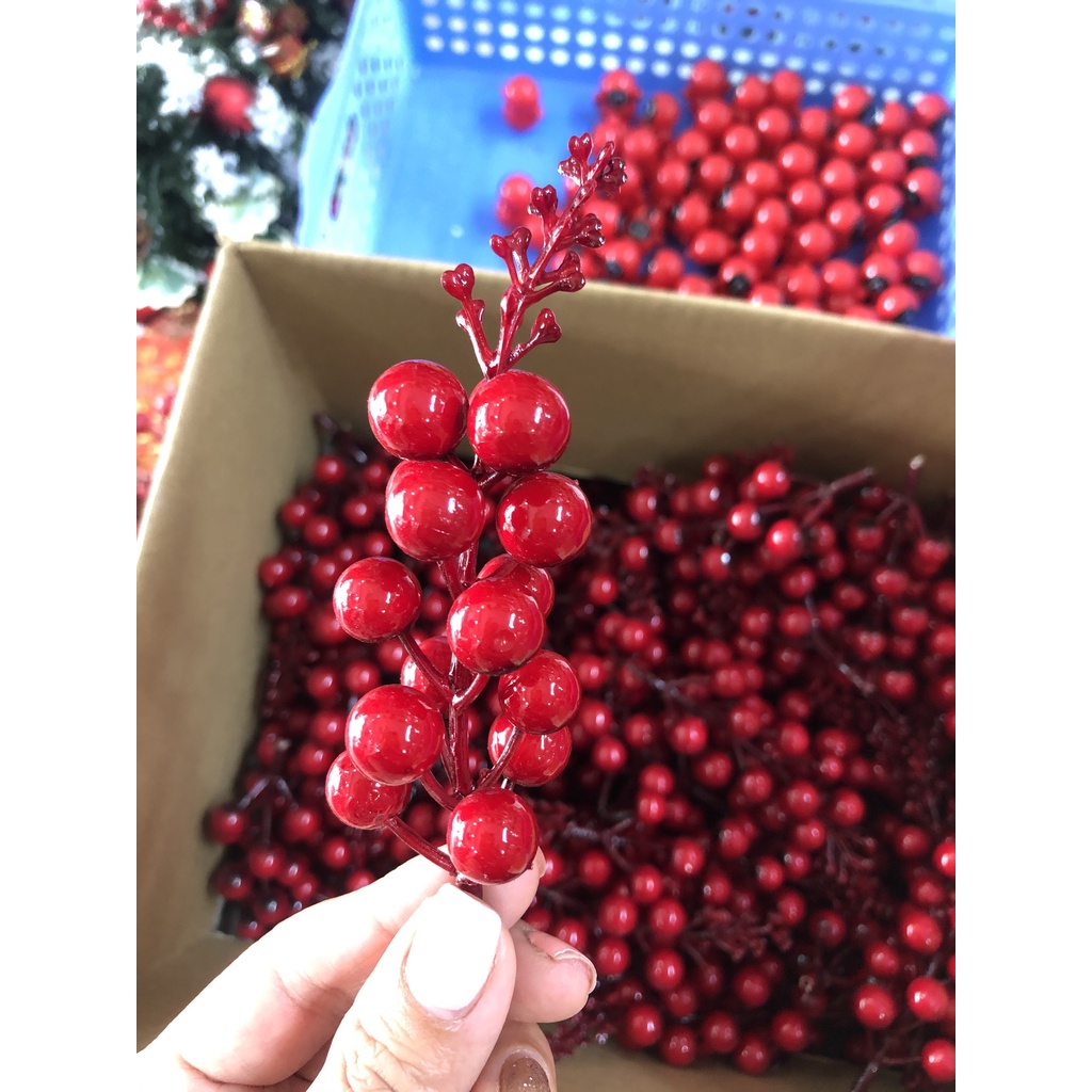 Combo 6 cành Đào Đông quả Diệu (quả Cherry) trang trí giáng sinh noel