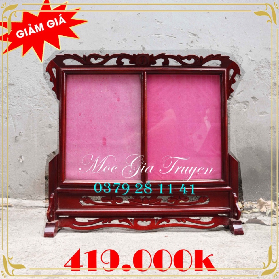 Khung ảnh bàn thờ đôi gia tiên gỗ gụ 2 cỡ ảnh thờ