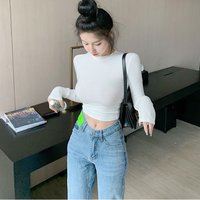 Áo croptop dài tay cổ tròn Boniface Áo thun nữ dáng croptop