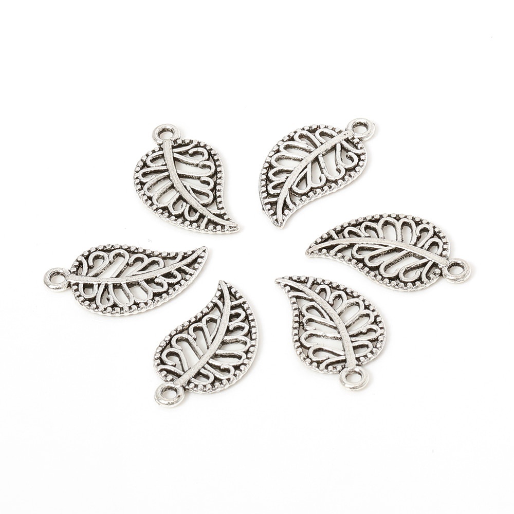 Bộ 50 Mặt Vòng cổ / Vòng Tay / Lắc Chân Hình Lá Cây Bằng Kim Loại 17x9mm