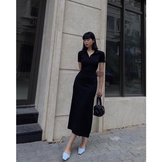 đầm len hở lưng dáng dài xẻ đùi