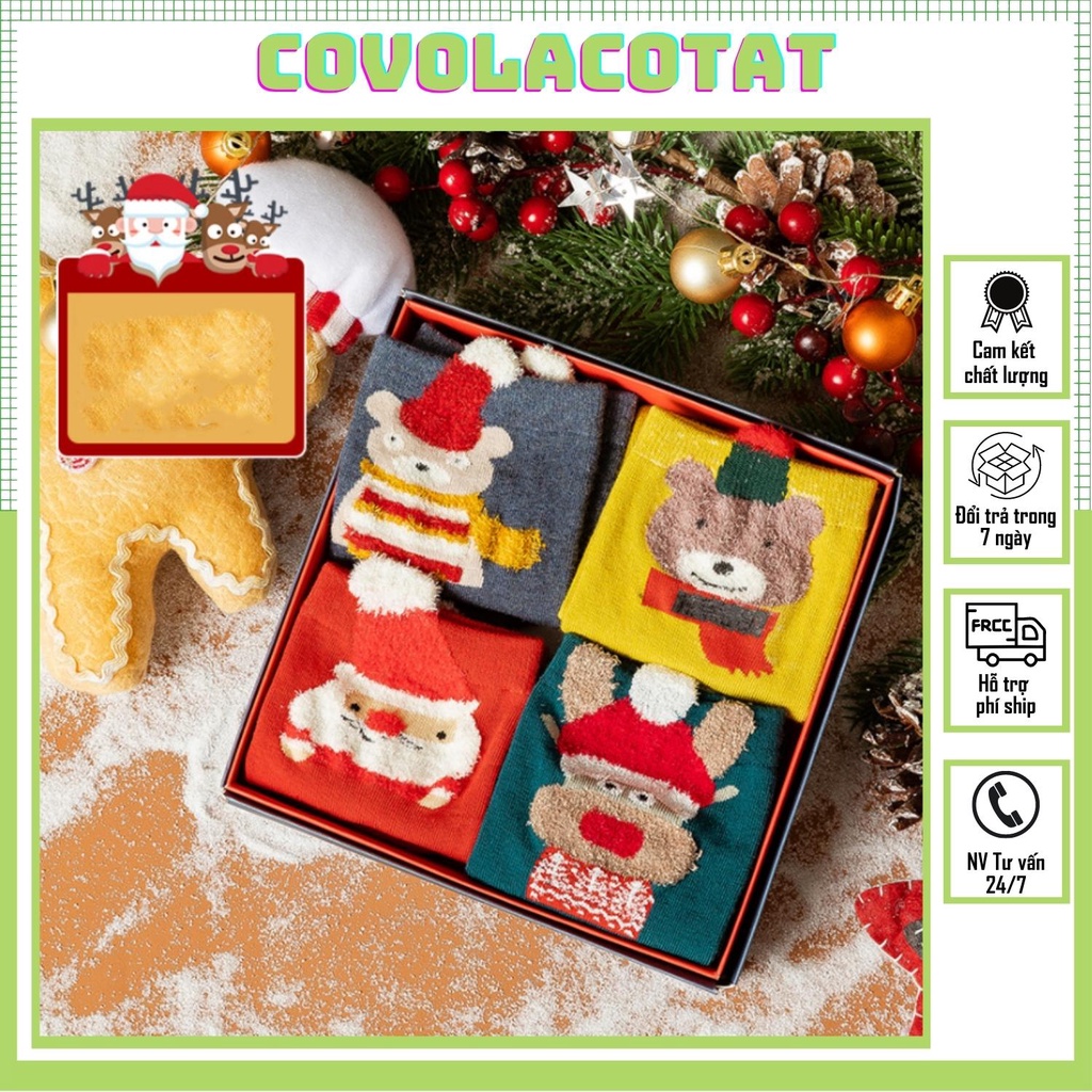 FREESHIP XTRA SET 4 tất Noel cao cấp đựng hộp quà tặng siêu đẹp