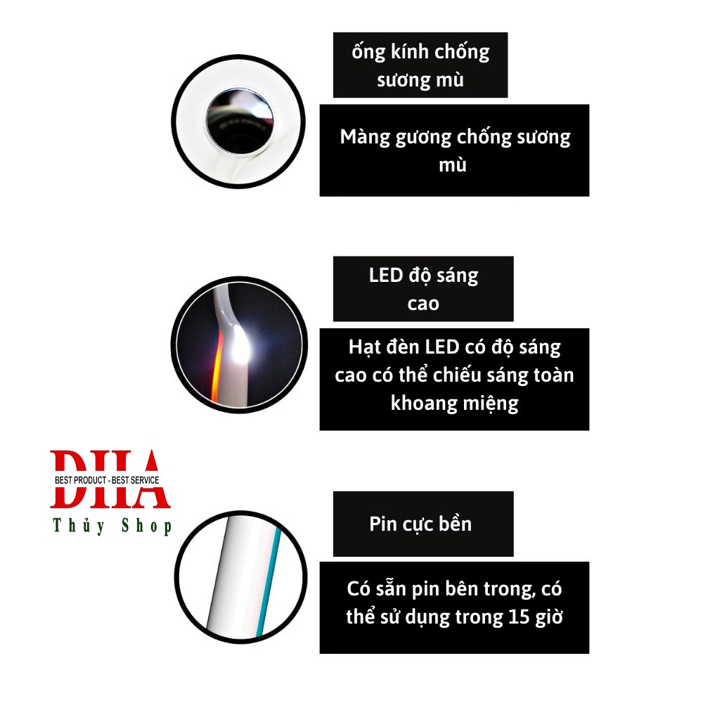 Gương soi răng có đèn LED siêu sáng hỗ trợ chăm sóc vệ sinh răng miệng.