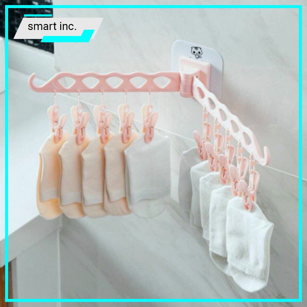 Móc Kẹp Phơi Tất Vớ Khăn Quần Áo Kẹp Nhựa Treo Gắn Dán Tường Phơi Đồ Lót Trẻ Em Người Lớn Ngoài Trời Ban Công Lan Can