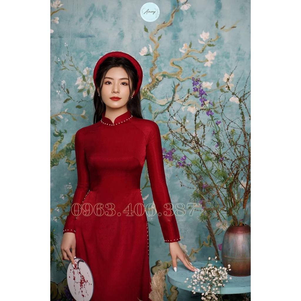 Áo dài cặp đôi cô dâu chú rể màu đỏ đơn giản, thanh lịch