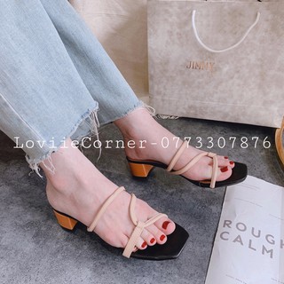 LOVIIECORNER - DÉP NỮ DÂY MẢNH CHÉO ĐẾ VUÔNG 2CM - DÉP CAO GÓT ĐẾ VUÔNG 3CM DÂY MẢNH ĐẾ NÂU QUAI MÓC D200583