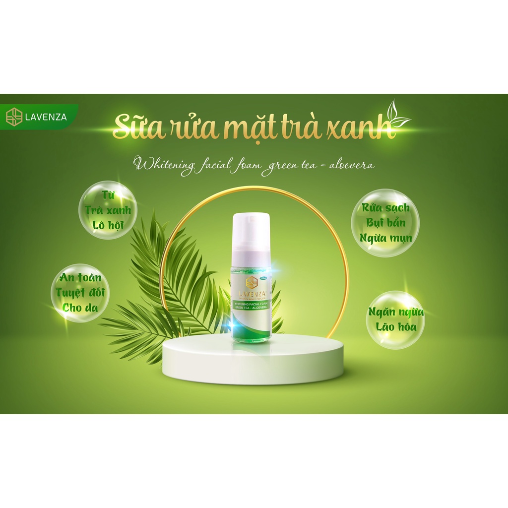Sữa rửa mặt LAVENZA dạng bọt trắng da 150ml - chiết xuất từ tinh chất trà xanh, lô hội