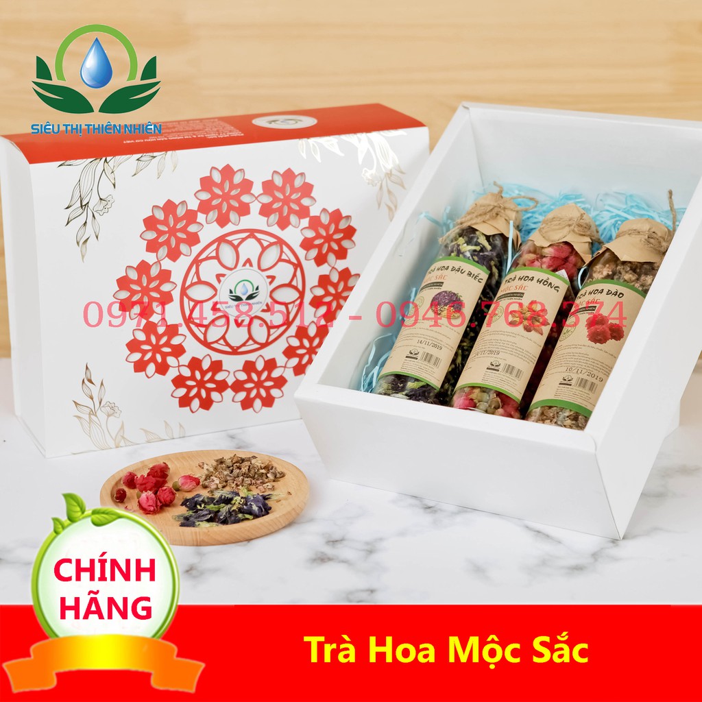 Sét quà tặng trà hoa cao cấp Trà Hoa Hồng, Hoa Đào, Hoa Đậu Biếc