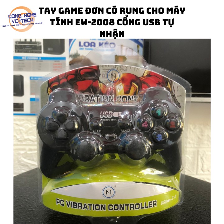 Tay Game đơn có rung cho máy tính EW-2008 Cổng USB tự nhận-Model mới nhất 2021