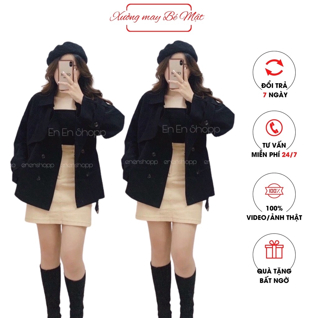 Áo khoác măng tô dáng dài kèm thắt lưng.Áo khoác dài tay form rộng màu đen, nâu thời trang Hàn Quốc