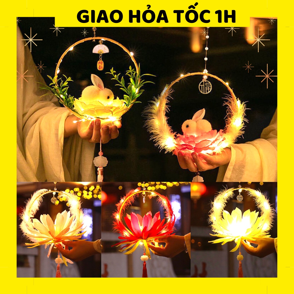 Đèn Lồng Trung Thu Cầm Tay Handmade, Đèn Lồng Thỏ Ngọc, Hoa Sen, Decor, Sống Ảo - Xu Hướng 2022