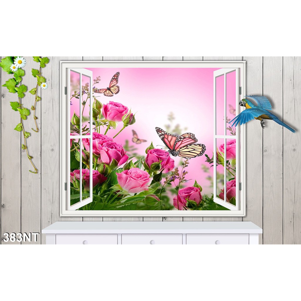 TRANH DÁN TƯỜNG 3D HÌNH ẢNH CỬA SỔ,CỬA SỔ NHÌN RA PHONG CẢNH,VÒM CỬA SỔ.