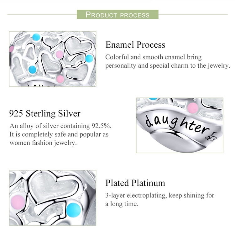 Charm BAMOER SCC1152 hình trái tim xinh xắn có khắc chữ 3mm