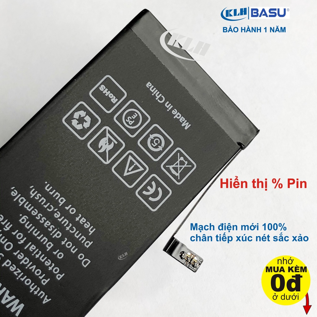 Pin lắp iPhone 5 5s 6 6s 6plus 6splus 7, 7plus, 8, 8plus, X chính hãng BASU dung lượng chuẩn như pin zin theo máy KLH