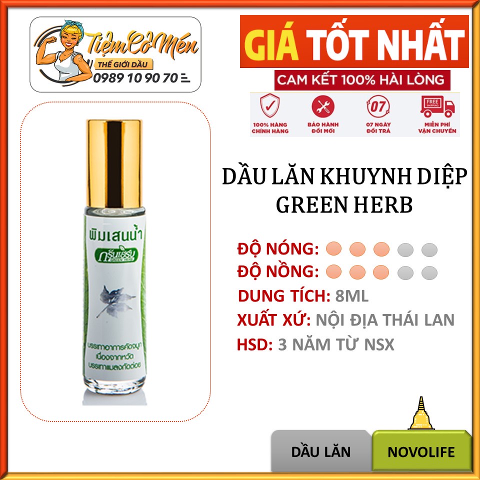 [CHÍNH HÃNG] DẦU GIÓ KHUYNH DIỆP GREEN HERB THÁI LAN (DẦU LĂN KHUYNH DIỆP)-8ML-DẦU THÁI LAN