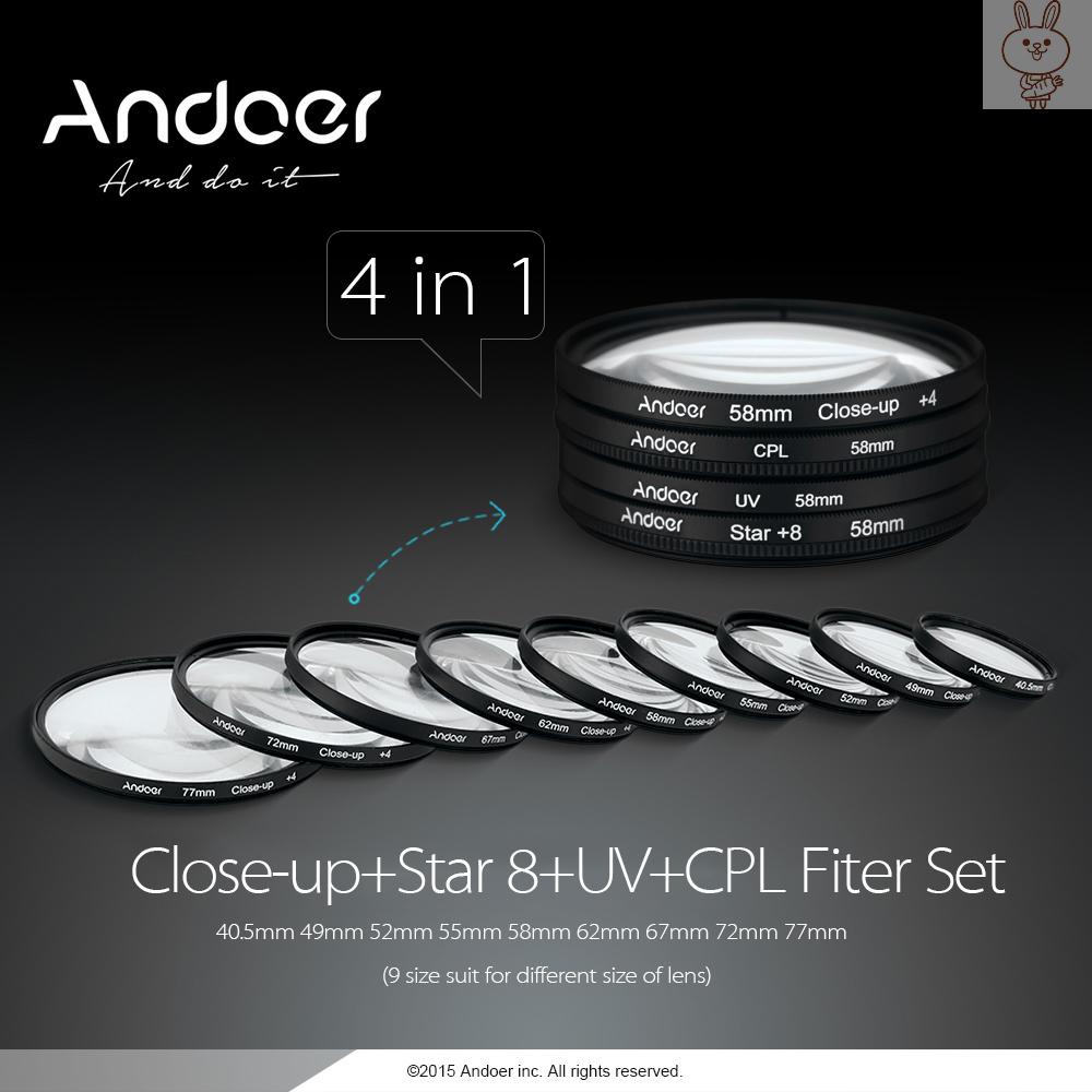 Bộ Lọc Ống Kính Máy Ảnh Andoer 52mm Uv + Cpl + 4 + Star 8-point Cho Dslr