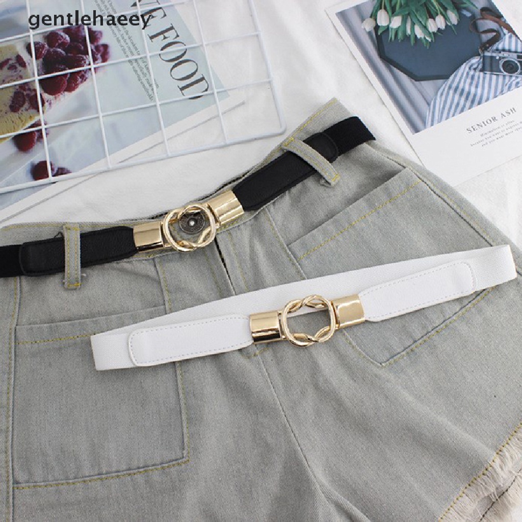 Thắt lưng co giãn bản nhỏ khóa kim loại thời trang cho nữ