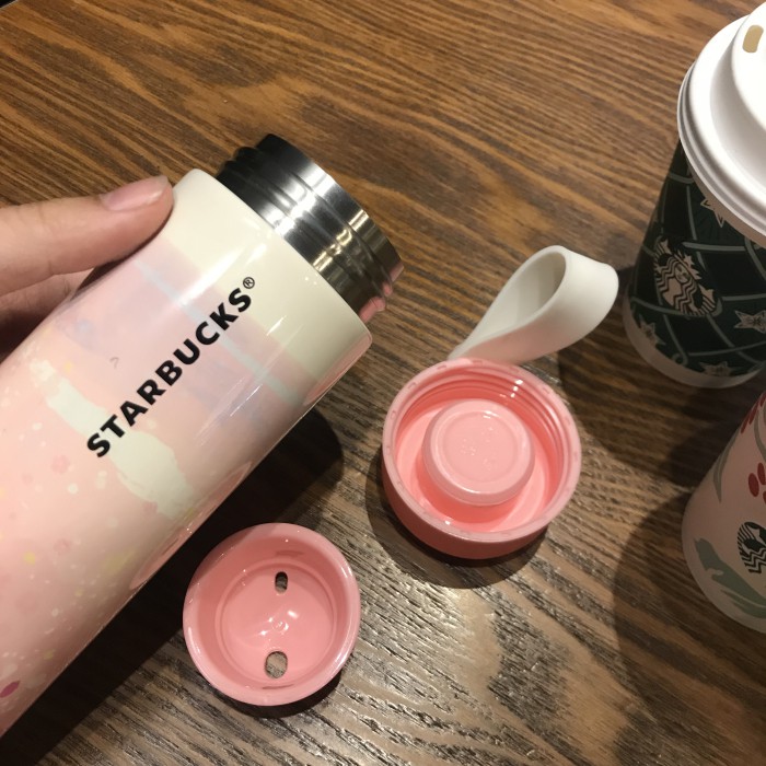 Bình giữ nhiệt Starbucks Sakura Hoa Anh Đào nắp vặn Anniversary Collection - Quai da - 500ml