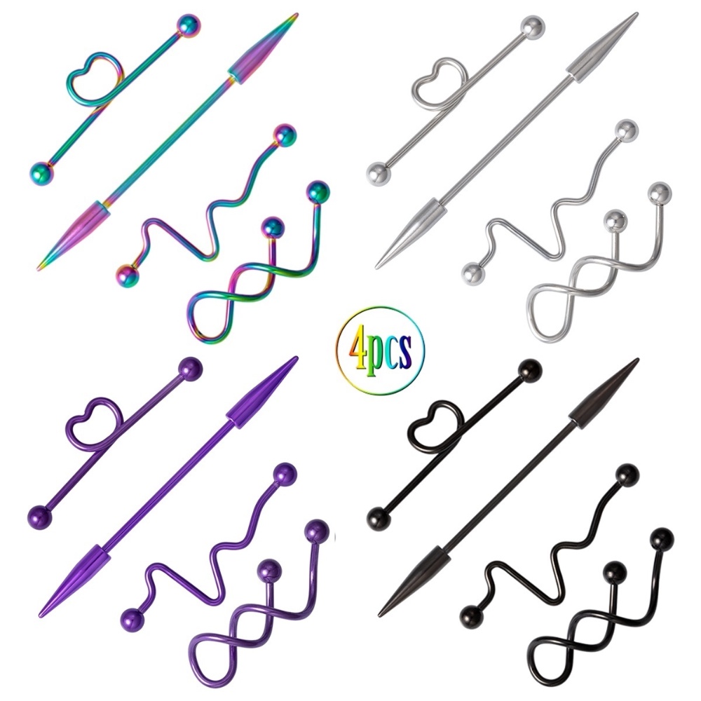 Bộ 4 Bông Tai Hình Trái Tim Bằng Thép Không Gỉ 14g