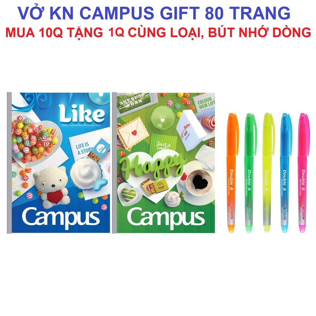 [GIAO HỎA TỐC] Vở KN Campus Gift 80 trang - Mua 10 tặng 1, bút nhớ dòng