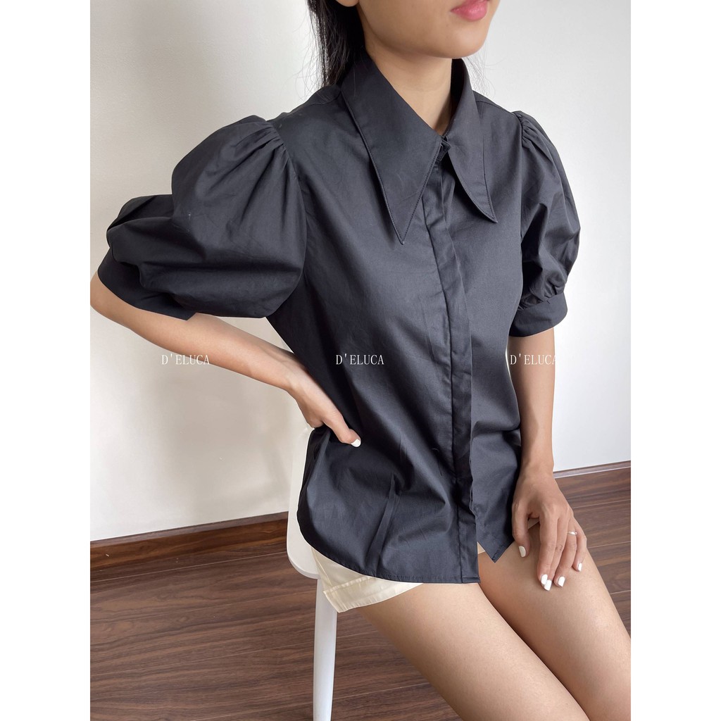 [Hình+Video Thật] Áo Sơ-mi Nữ Tay Bồng Cổ Nhọn Xinh Xắn Chất Liệu Thô Nhật Cao Cấp | BigBuy360 - bigbuy360.vn