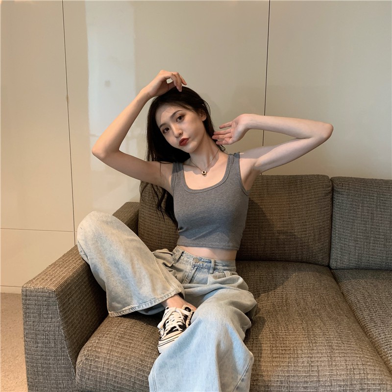 Áo crop top Xiaozhainv không tay phong cách Hàn Quốc đơn giản thời trang