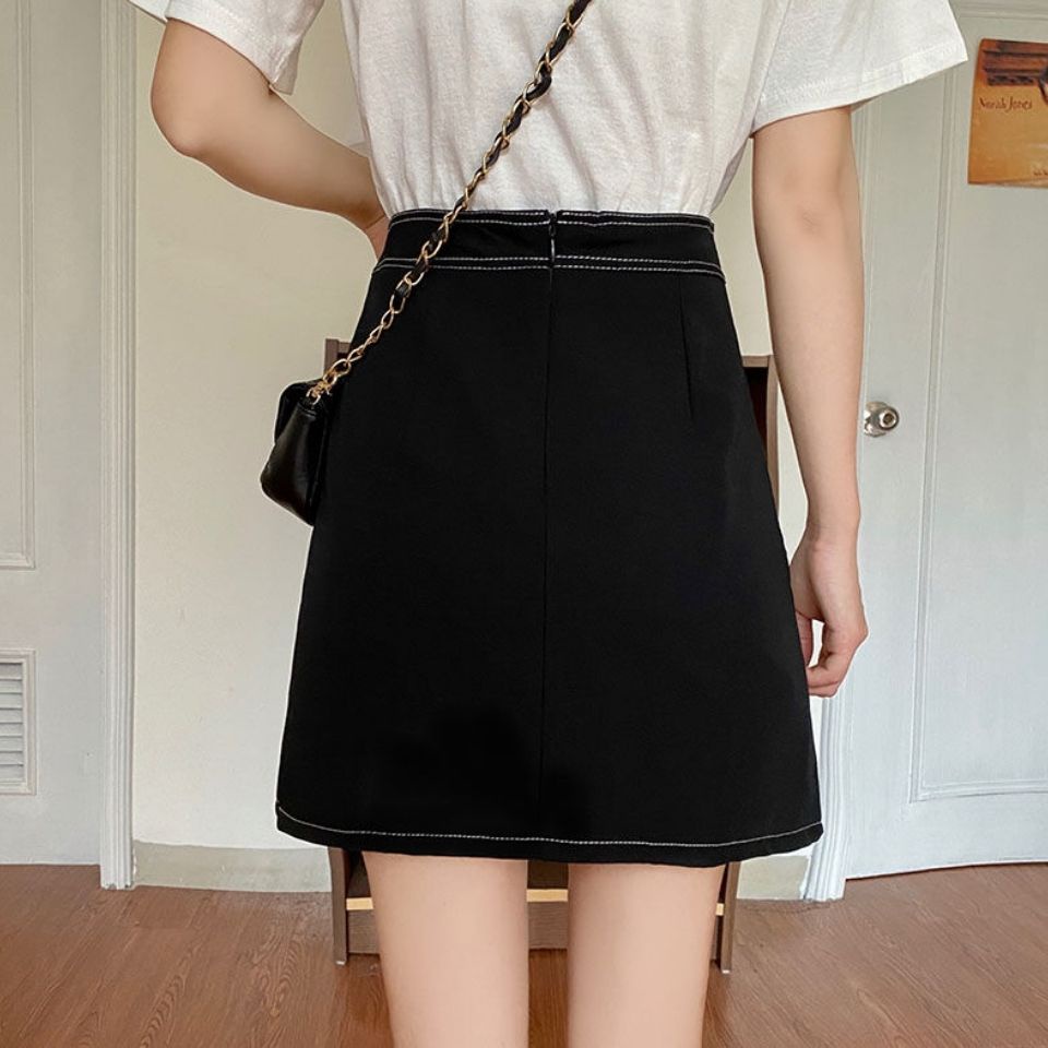 Chân Váy Chữ A Chỉ Viền Nổi Đen Trơn CV04