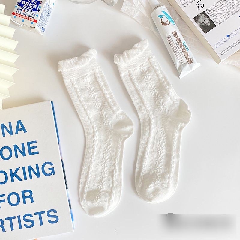 Tất len cổ dài trơn trắng ‍️