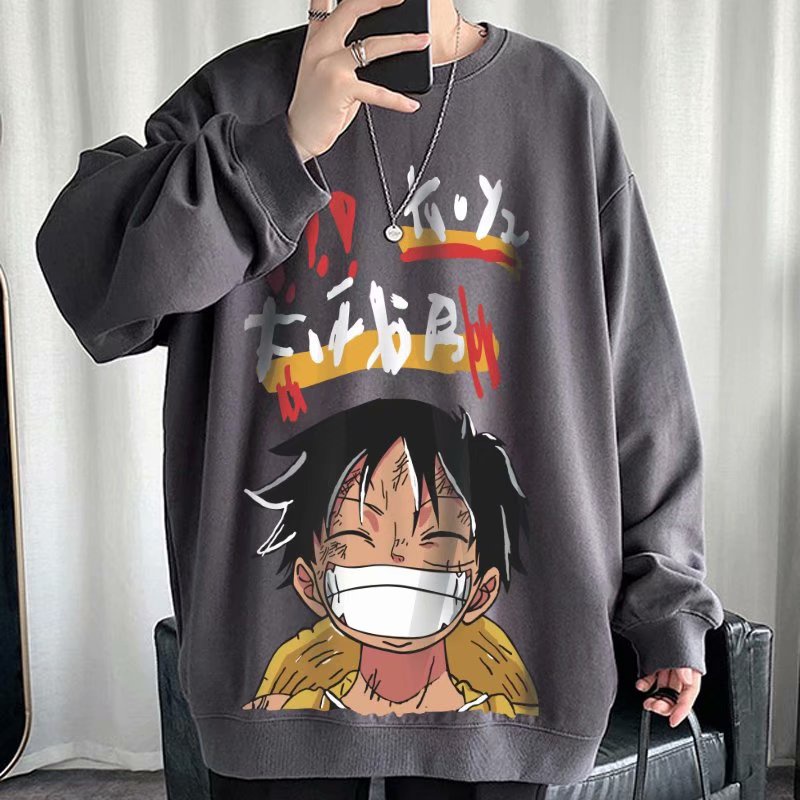 Áo Sweater Dài Tay Cổ Tròn Dáng Rộng 45kg-110kg Họa Tiết Hoạt Hình One Piece Thời Trang Mùa Thu Đông Nhiều Màu