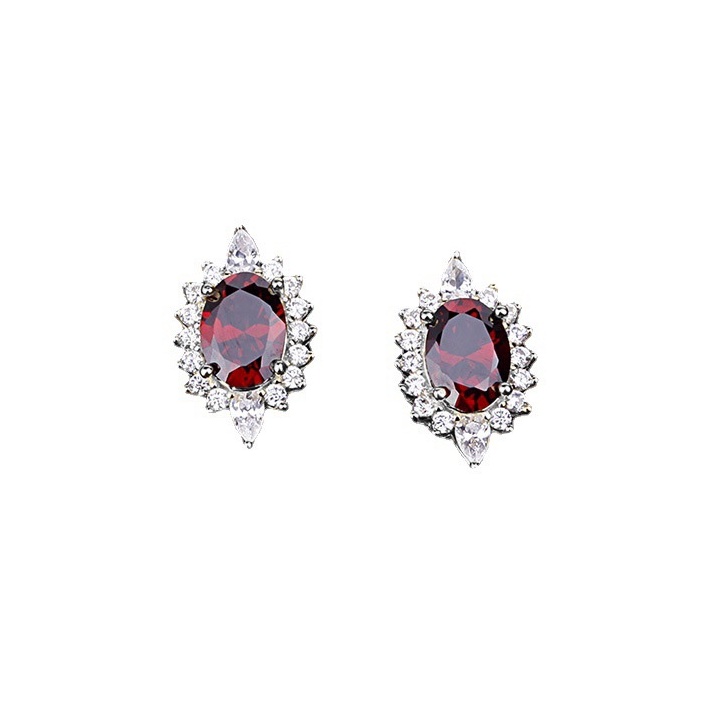 Bông Tai Khảm Đá Đỏ Chất Lượng Cao Phong Cách Retro Sang Trọng B2672 -Bảo Ngọc Jewelry