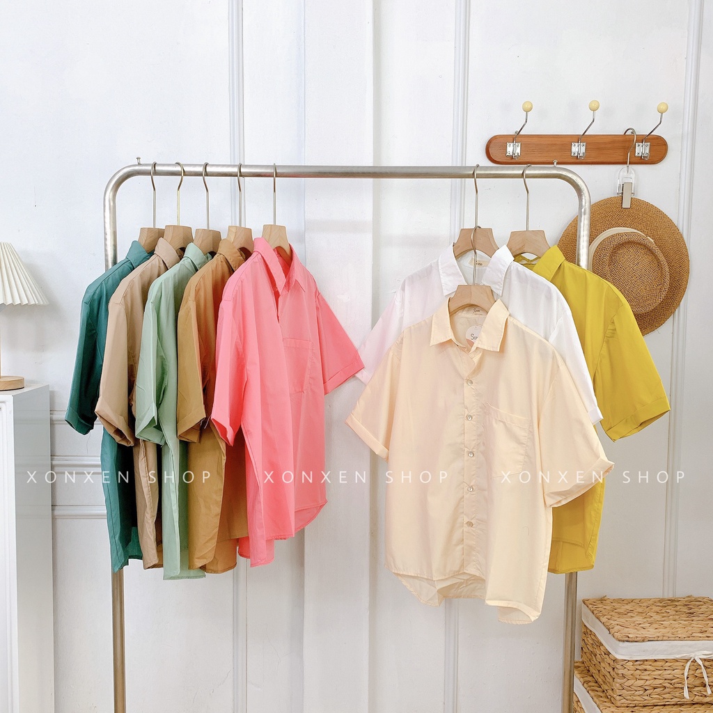Áo sơ mi nữ tay ngắn áo sơ mi đi học 1 túi dễ thương XONXEN SHOP freesize mã 32