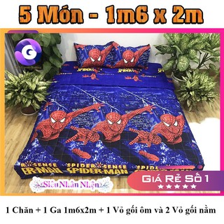 combo 5 món chăn ga gối người nhện M6 chất liệu cotton poly