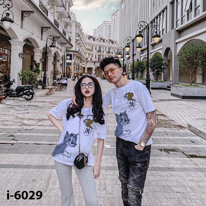 I6029 Áo Thun Cặp,Áo Đôi Nam Nữ,In Hình Mèo Và Chuột,Có Kèm Ảnh Chụp Thật,100% Như Hình
