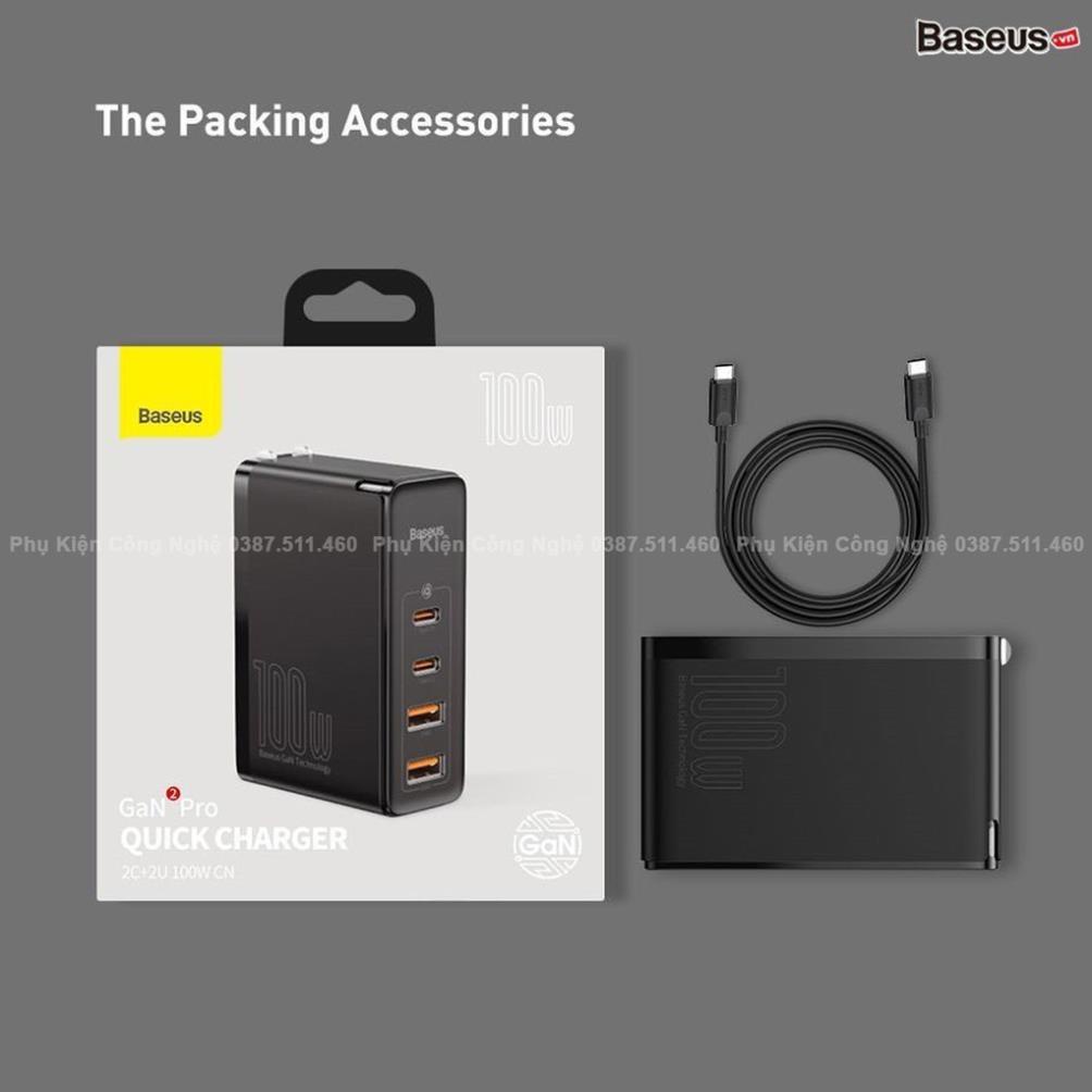 Củ sạc nhanh Baseus 100W GaN 2 Pro Quick Charger 4 Ports (Type C*2 & USB*2, PD/ QC3.0/ QC4+/ PPS/ SCP/ FCP/ AFC)