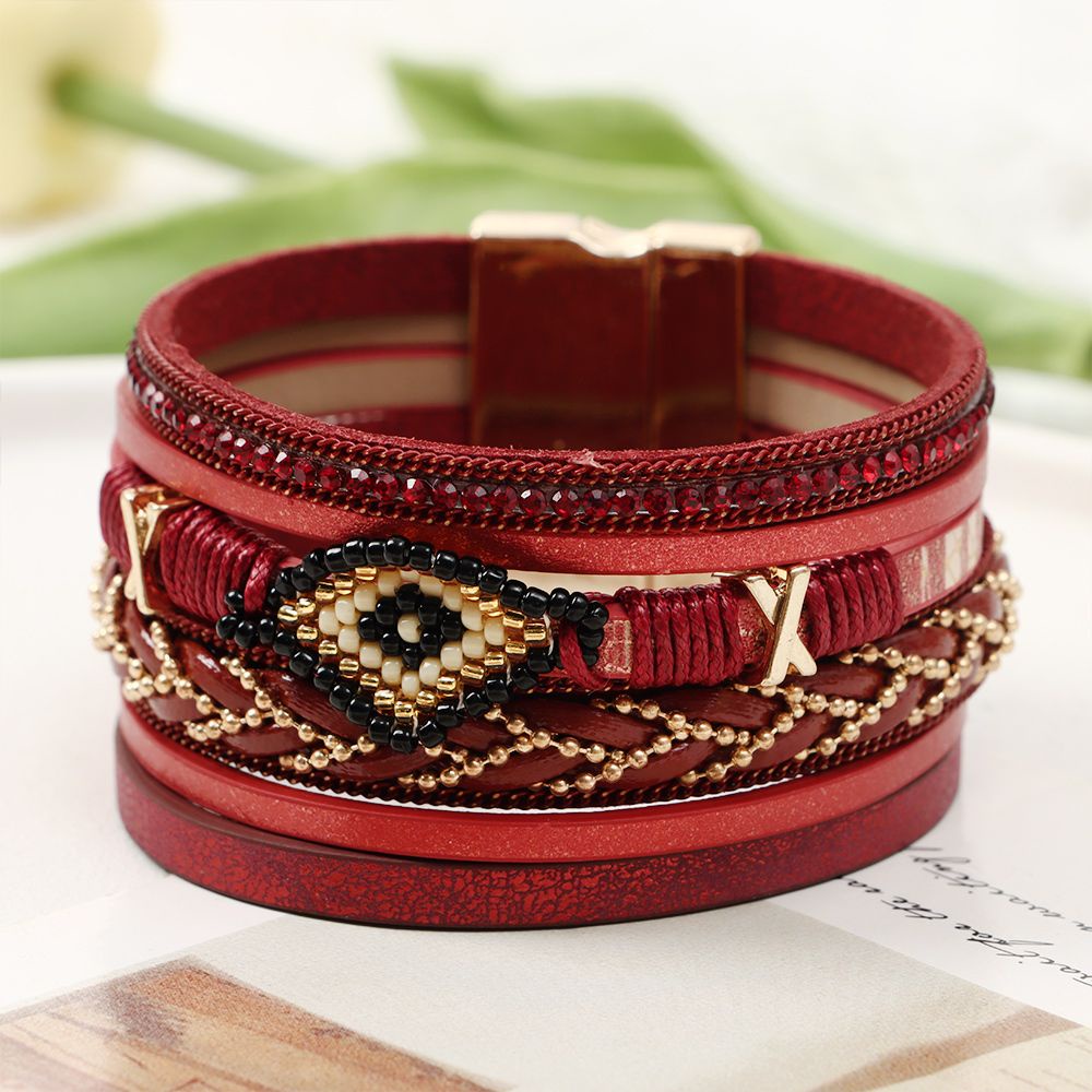 MISUPS đeo tay nhiều lớp da bện đính hạt phong cách bohemian handmade mới thời trang làm quà tặng cho nữ
