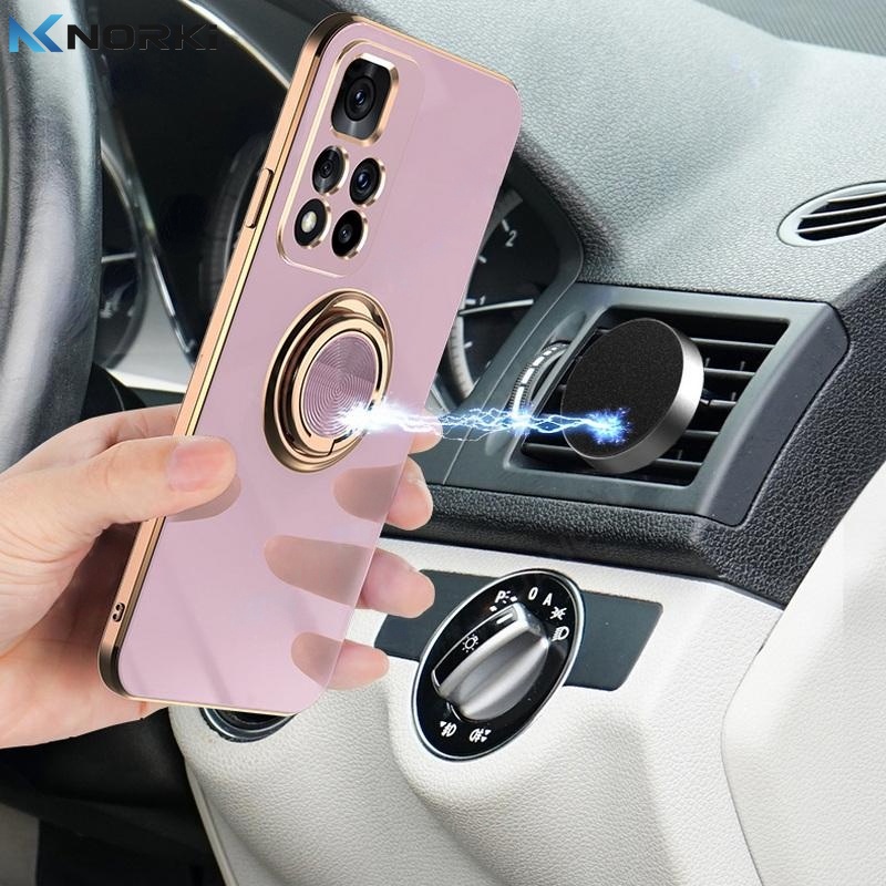 Ốp Điện Thoại Silicon Dẻo Tráng Gương Kèm Giá Đỡ Nhẫn Từ Tính Sang Trọng Cho Xiaomi Redmi Note 12 11 10 Pro 10S 11S