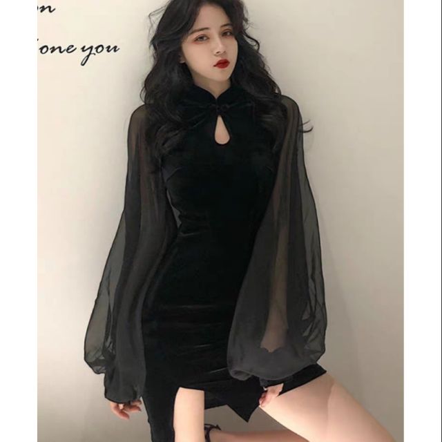 //SỈ BẰNG LẺ // đầm Sườn xám đen uzzang ôm body xẻ dành cho nữ trung hoa xinh đẹp ( order có sẵn )