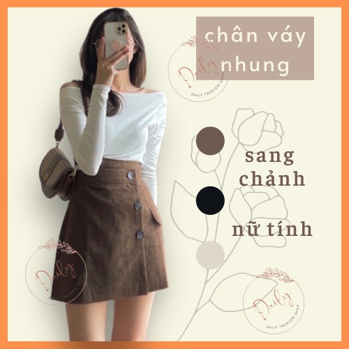 Chân Váy Nhung Cạp Cao 3 Cúc Chất Nhung Tăm Dày Dặn Có Quần Bảo Hộ Bên Trong Dáng Ôm Siêu Hack Dáng