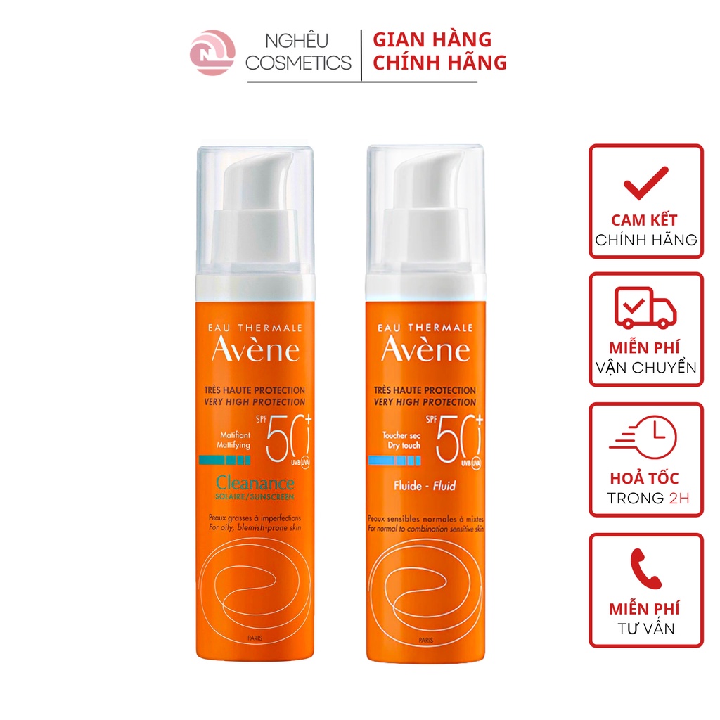 Kem Chống Nắng Avene Thoáng Nhẹ Chống Trôi Nâng Tone Da Very High Protection Fluid SPF50+ 50ML