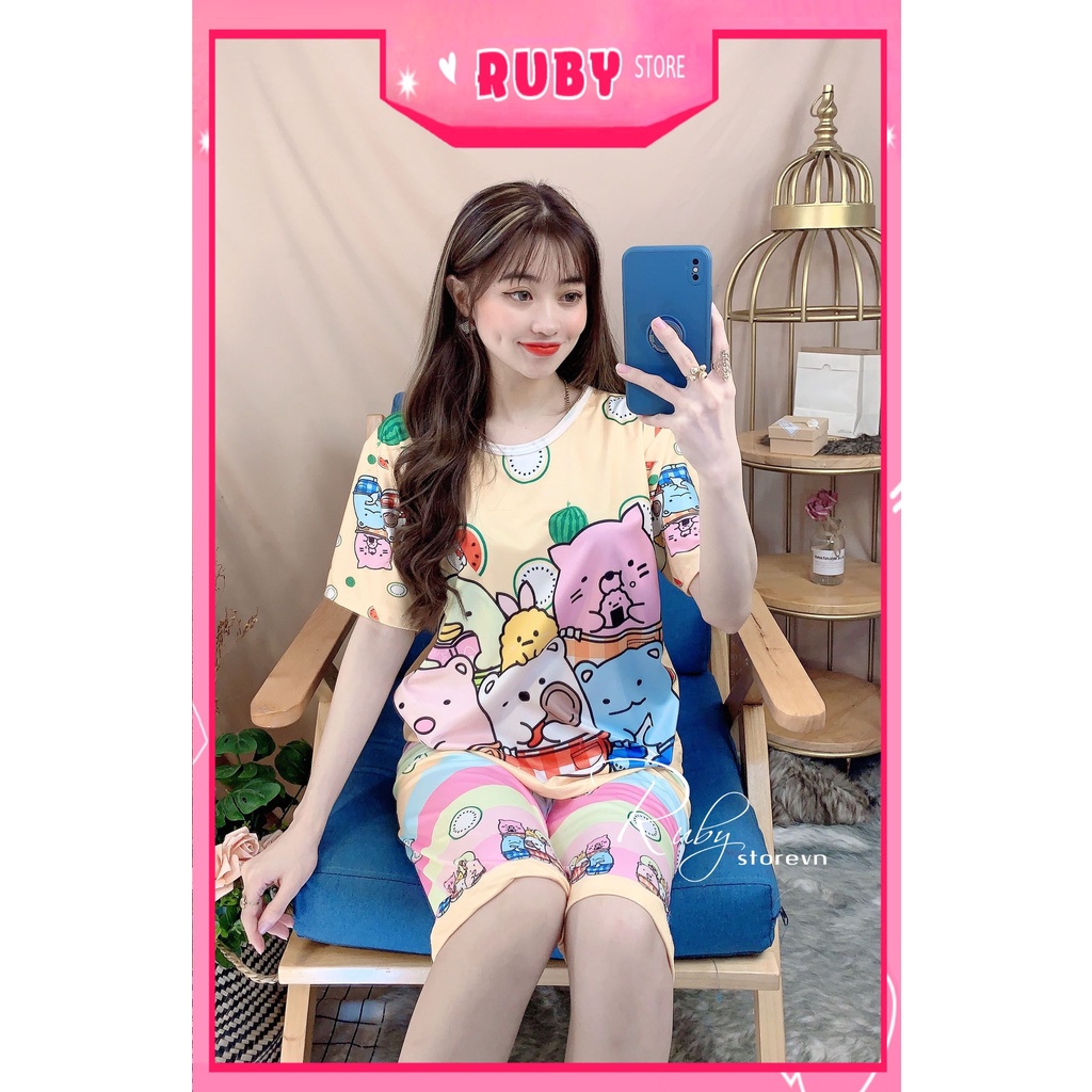 Đồ bộ thun QUẦN LỬNG cho bé mặc nhà size đến 70kg vải mềm mát in hình Doremon kitty Hoạt hình dễ thương DBRBL FULL SIZE