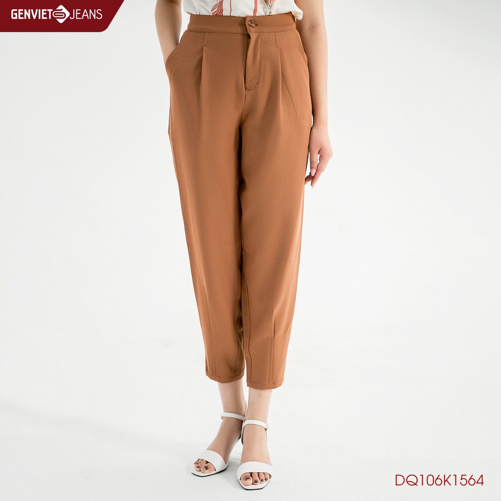 Quần Vải Nữ Baggy Xếp Ly Gấu Quần Dáng Công Sở GENVIET Nữ Dáng Dài Cạp Cao Chất Vải Cao Cấp DQ106K1564