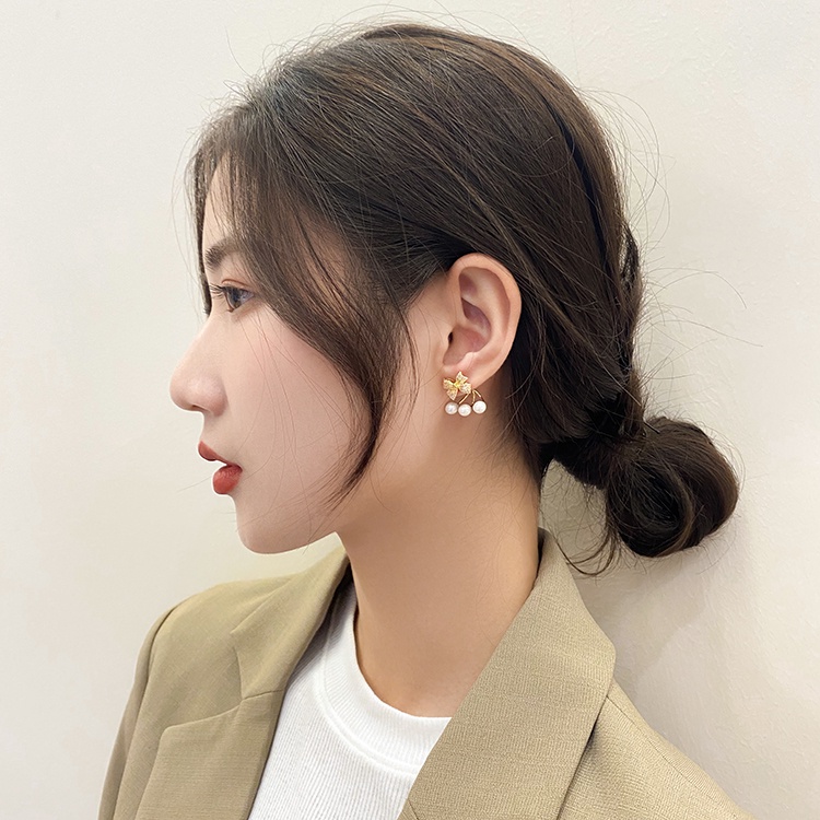 Bông Tai Hình Nơ Đính Ngọc Trai Lấp Lánh Phong Cách Hàn Quốc Cho Nữ