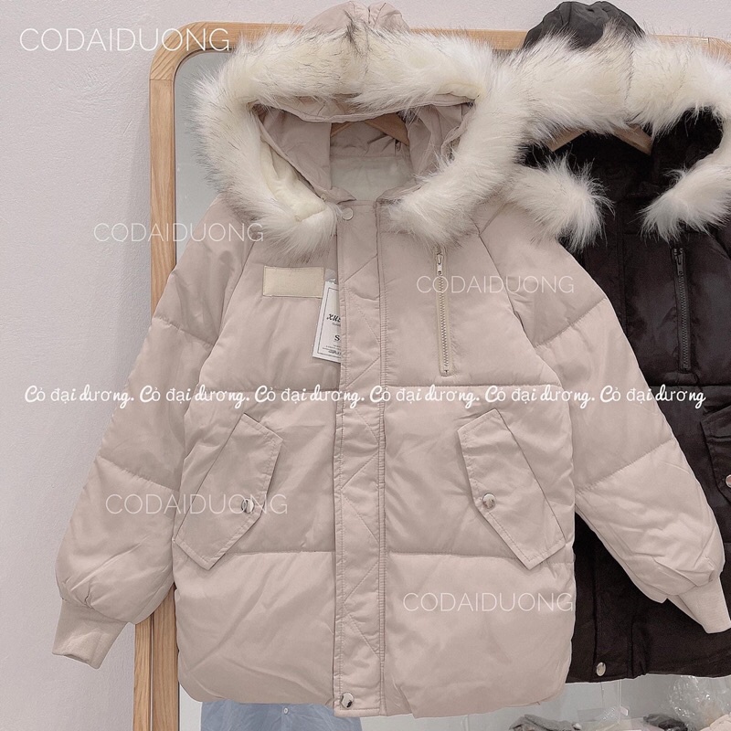 áo phao lông trắng túi cúc chéo dáng ngắn | BigBuy360 - bigbuy360.vn