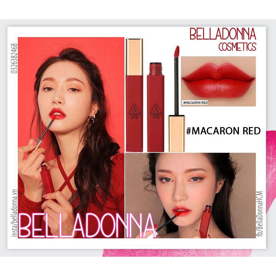 Son Kem Lì, Mịn Môi 3CE Cloud Lip Tint #Macaron Red - Màu Đỏ Thuần